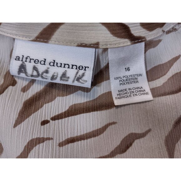 Alfred Dunner Womens Top Brown Zebra Print Textured Button Up Blouse Size 16 - Picture 4 of 6